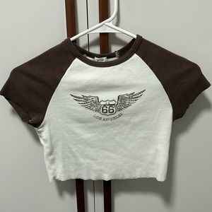 garage brown and white cropped tee